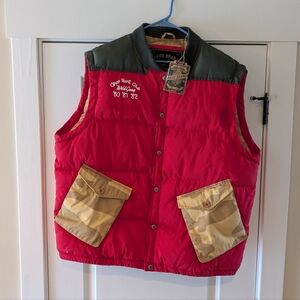 RARE NWT Akoo Mfg Brand AHC Red Yellow Camouflage Hunters Vest, Size 3XL